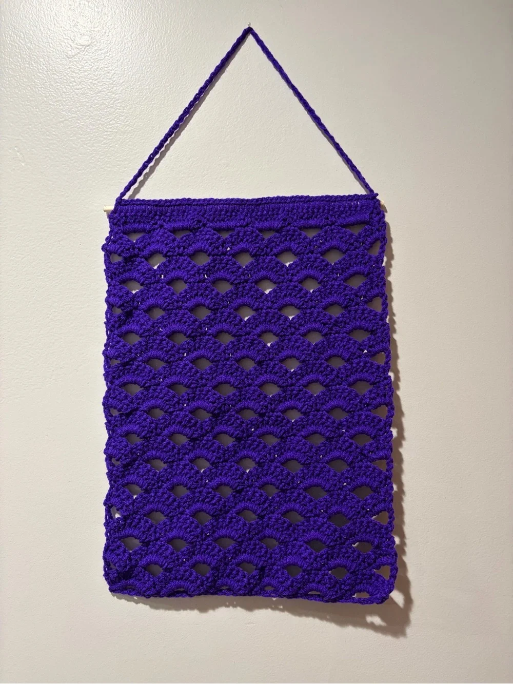 Handmade Purple Crochet Photo Display Wall Hanging Boho Decor